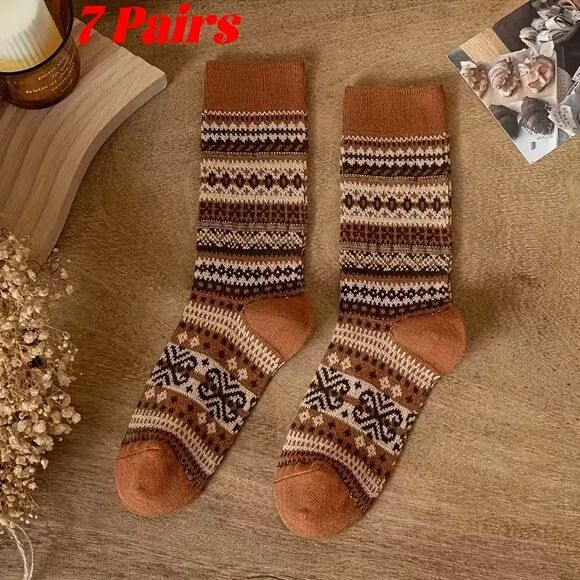 7 Pair Women's Warm Winter Socks Mid Calf 6 colors & 1 Random Bonus Pair NEW - Picture 11 of 12